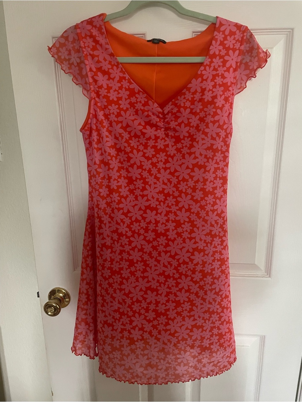wild fable Pink Floral Overlay Dress with Orange Lining